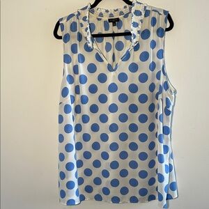 Talbots, Woman’s Size 2X White and Blue Polka Dot Blouse